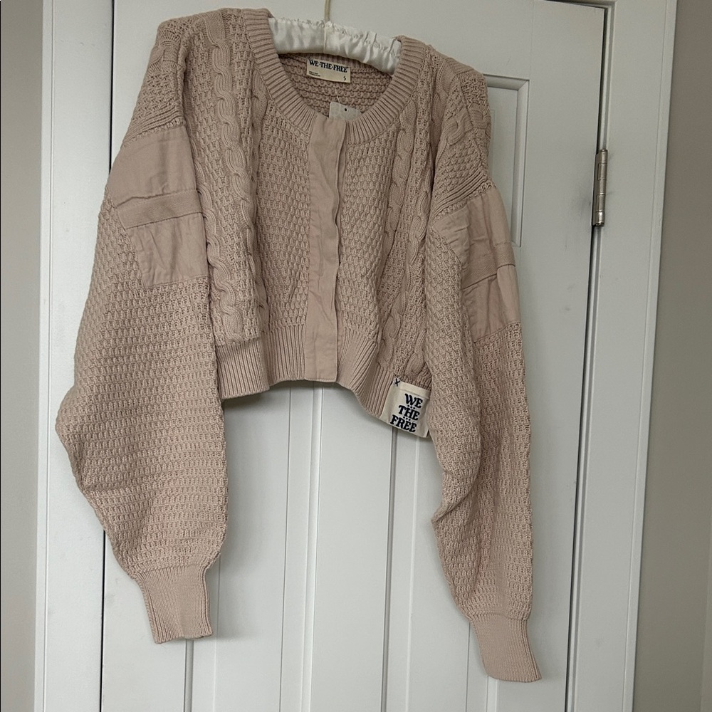 We The Free Women's Beige Cable Knit Cardigan